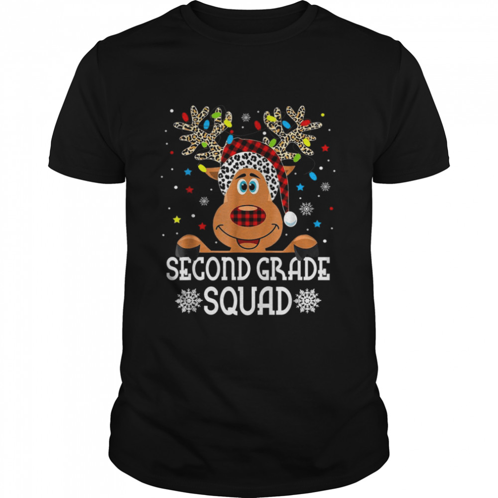 2nd Grade Squad Plaid Reindeer Santa Hat Teacher Christmas Shirt