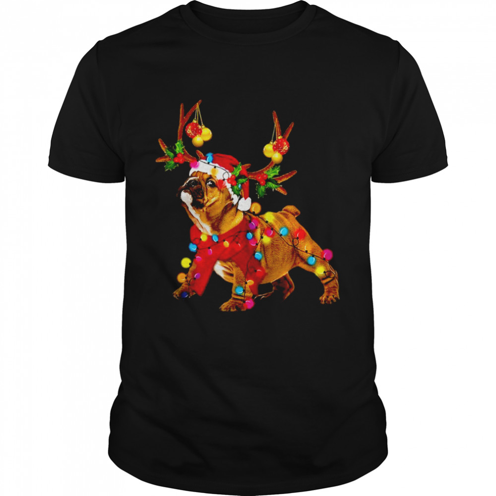 Santa bulldog gorgeous reindeer Light Christmas Shirt