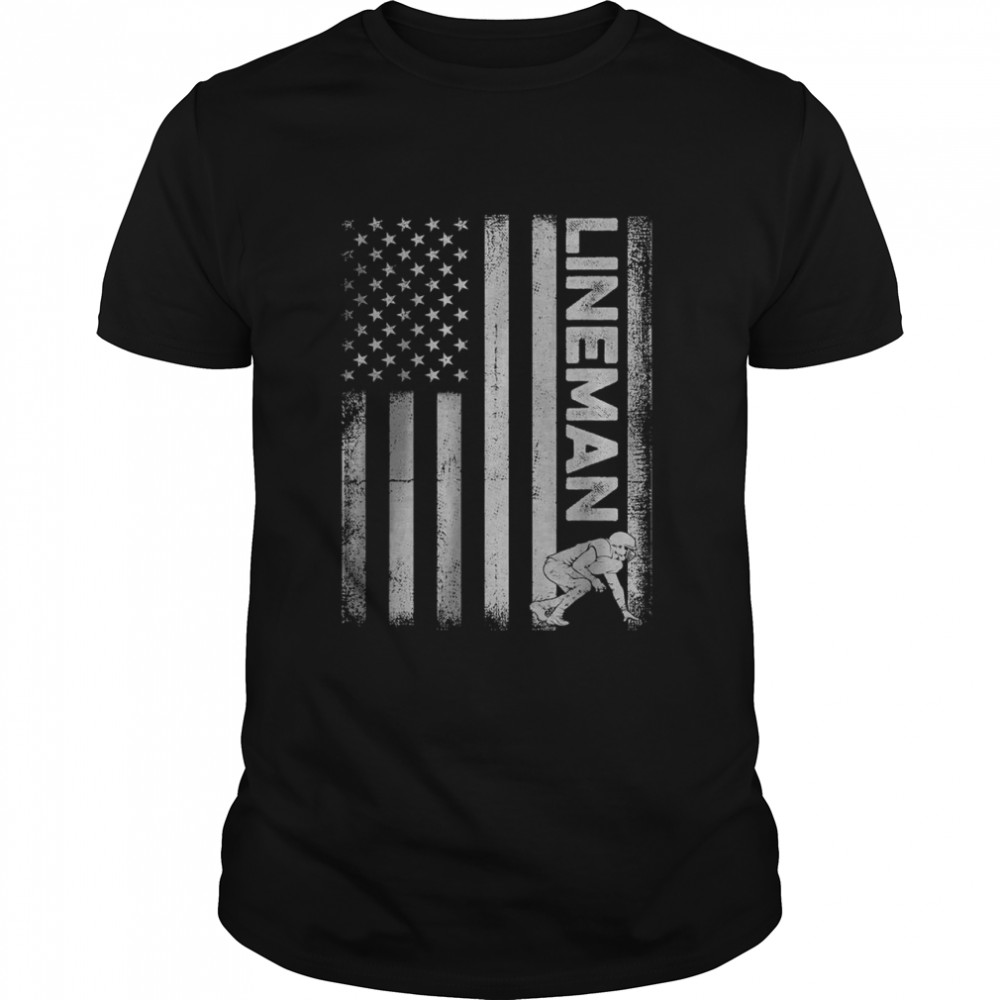 Lineman USA Flag American Football Player T-Shirt