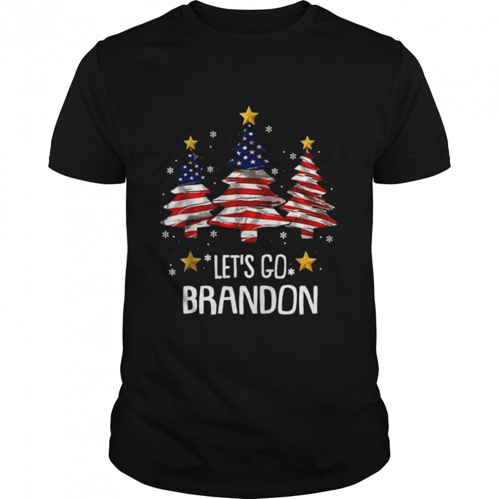 Merry Christmas Let’s Go Brandon US Flag Three Pine Trees Shirt