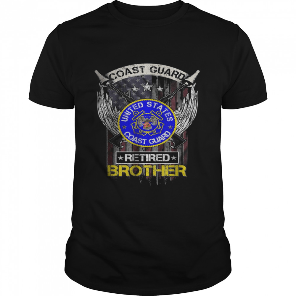 Vintage USA American Flag Coast Guard Proud Retired Brother T-Shirt