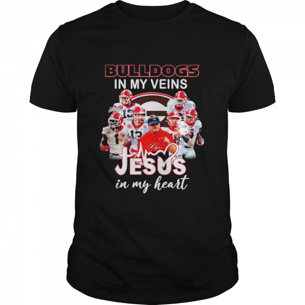 Georgia Bulldogs In my veins Jesus in my heart signatures T-shirt