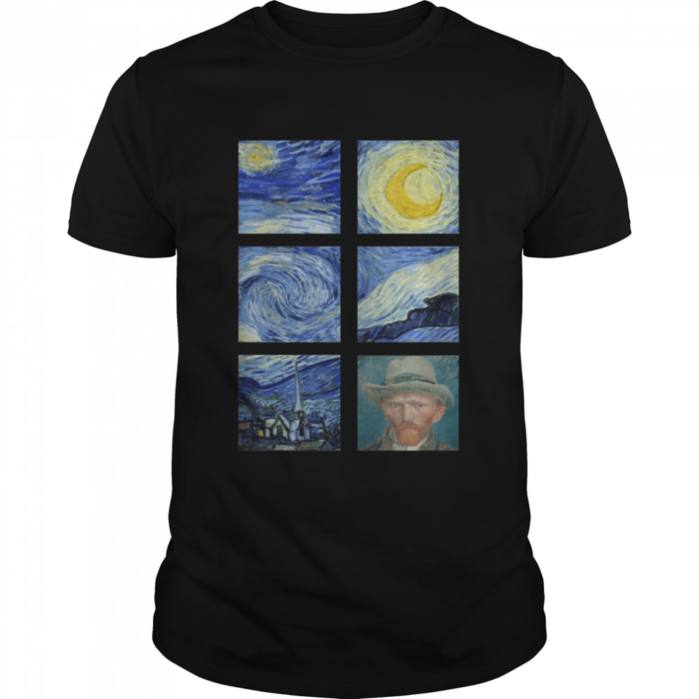 Van Gogh Starry Night Painting Collage with SelfPortrait Shirt