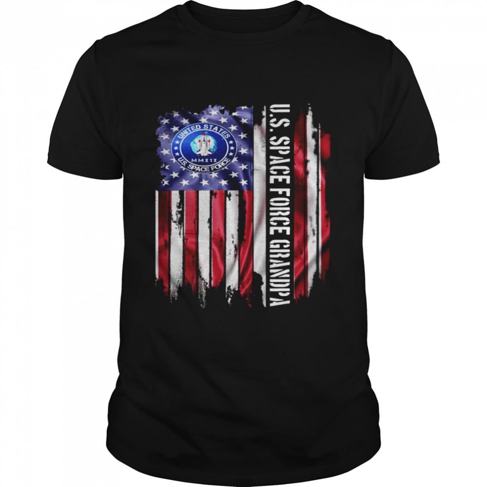 Vintage USA American Flag Proud US Space Force Grandpa Shirt