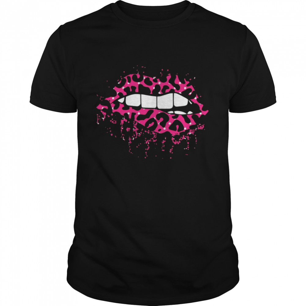 Cool Lips Bite Kiss Me Leopard Print Cheetah Valentine day Shirt