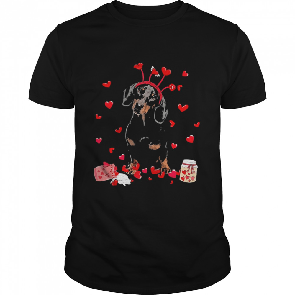 Valentine’s Day Sweet Headband Black Dachshund Dog Shirt