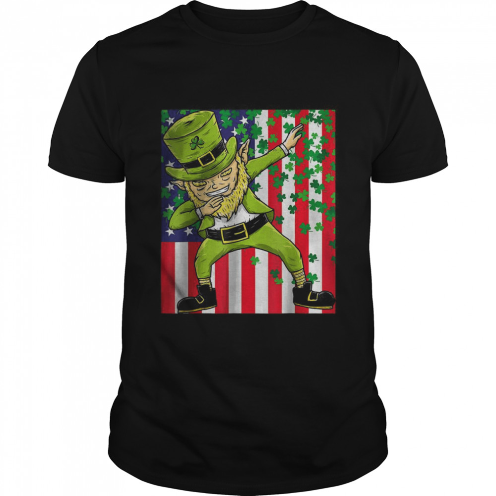 American Flag Dabbing Leprechaun _ St Patricks Day T-Shirt