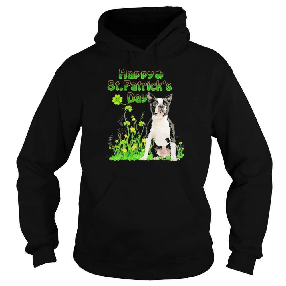 Happy St. Patrick’s Day Patrick Gold Grass Black Boston Terrier Dog  Unisex Hoodie