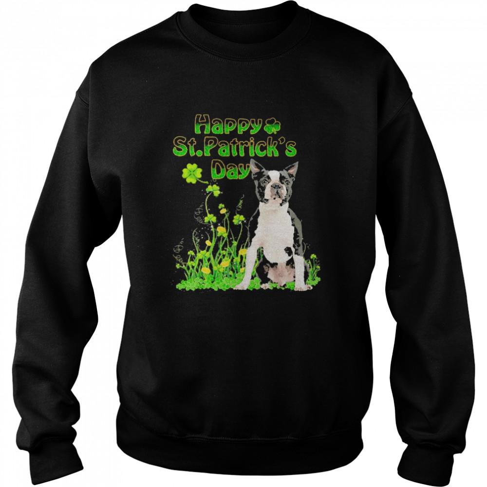 Happy St. Patrick’s Day Patrick Gold Grass Black Boston Terrier Dog  Unisex Sweatshirt