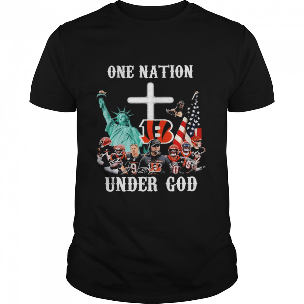 Cincinnati Bengals one nation under god American flag signatures shirt