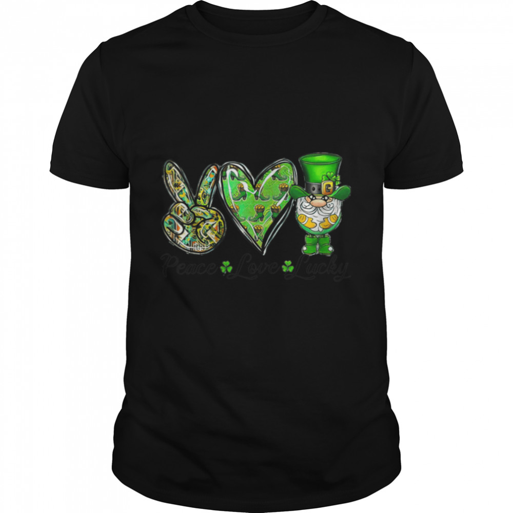 Peace Love Lucky Shirt Peace Heart Shamrock St Patrick’s Day T-Shirt B09SFP2W24
