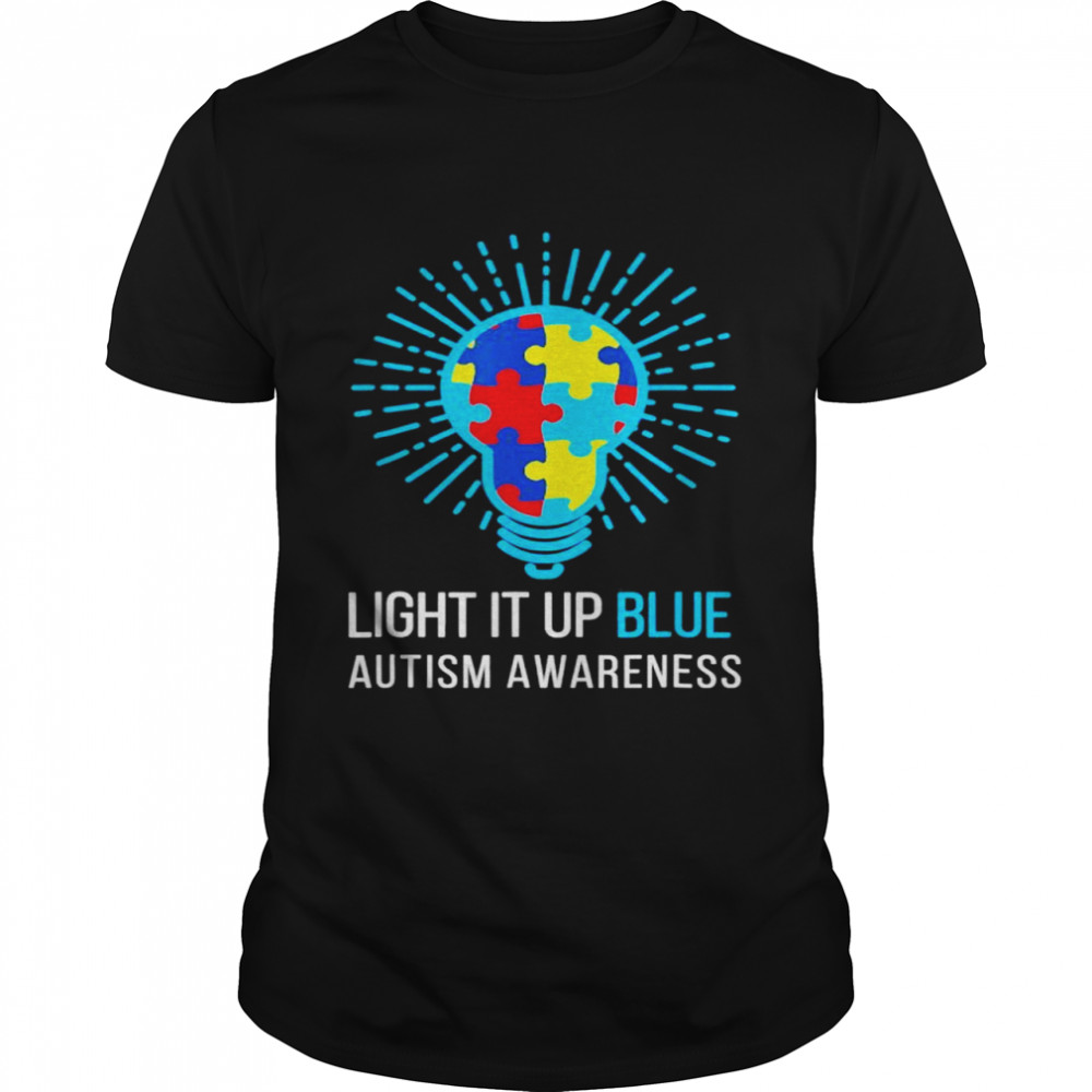 Light It Up Blue Autism Awareness Ribbon Puzzle Pieces shirt
