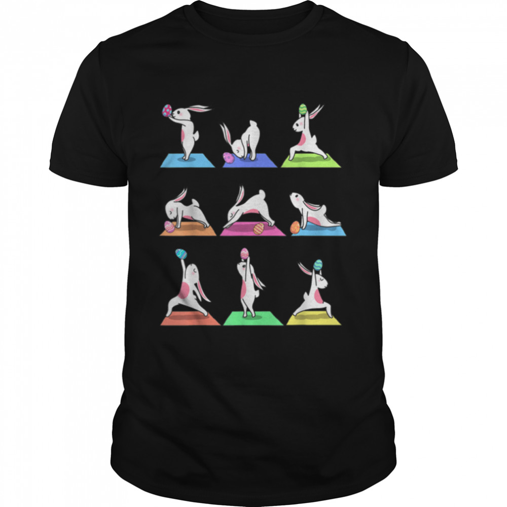 Bunny Yoga Eggs Fun Rabbits In Yoga Poses On Meditation Mats T-Shirt B09VNQM4HF