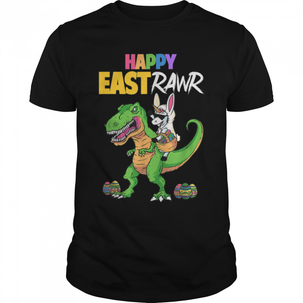 Happy Eastrawr T Rex Dinosaur Unicorn Easter Bunny Egg Kids T-Shirt B09VNPT69K