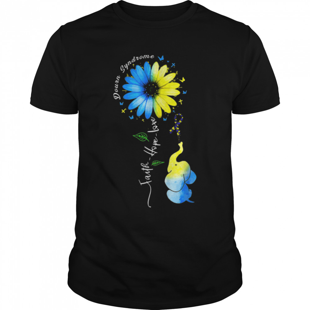 The Blue Elephant, Faith Hope Love Awareness Down’s Syndrome T-Shirt B09VNP89ML