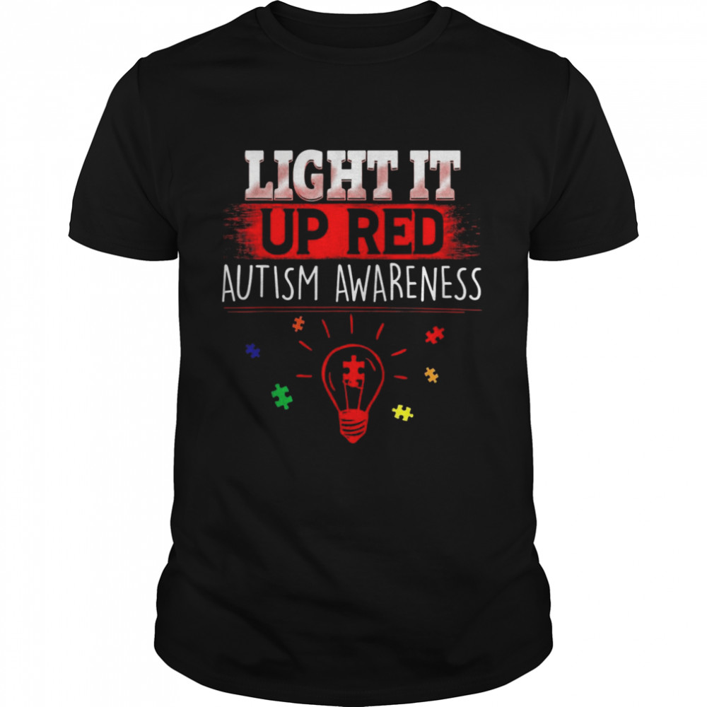 Light It Up Red shirt Puzzle Piece Autism Awareness Shirt