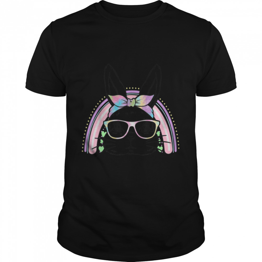 Easter Day Cute Bunny Face Tie Dye Glasses Rainbow Women T-Shirt B09SYZJ7FF