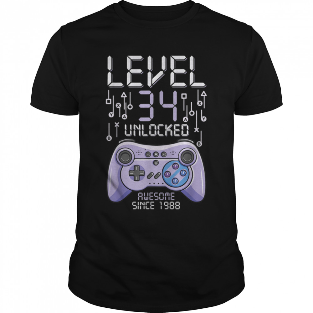 Birthday Gamer Level 34 Years Unlocked Awesome Since 1988 T-Shirt B09VYWNWY4