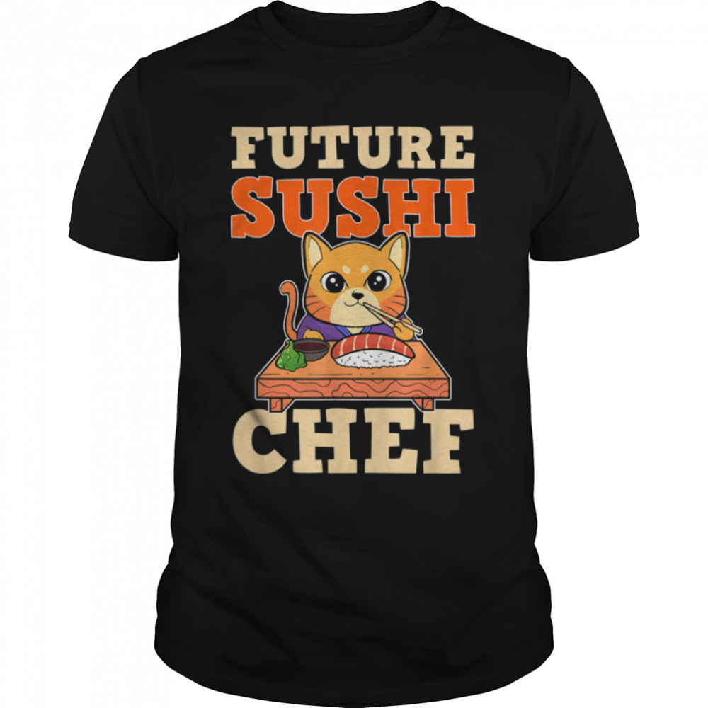 Anime Sushi Chef Cat T-Shirt B09W636T3L