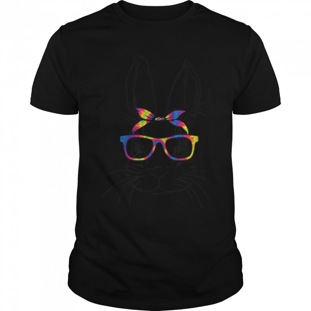 Cute Bunny Face Tie Dye Glasses Headband Happy Easter Day T-Shirt B09W8PNFJD