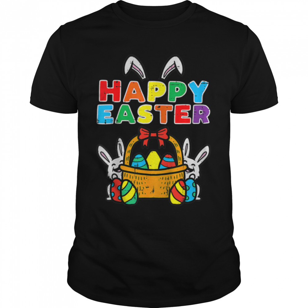 Kids Happy Easter Bunny Eggs Basket Cute Rabbit Men Women Kids T-Shirt B09W9723FQ