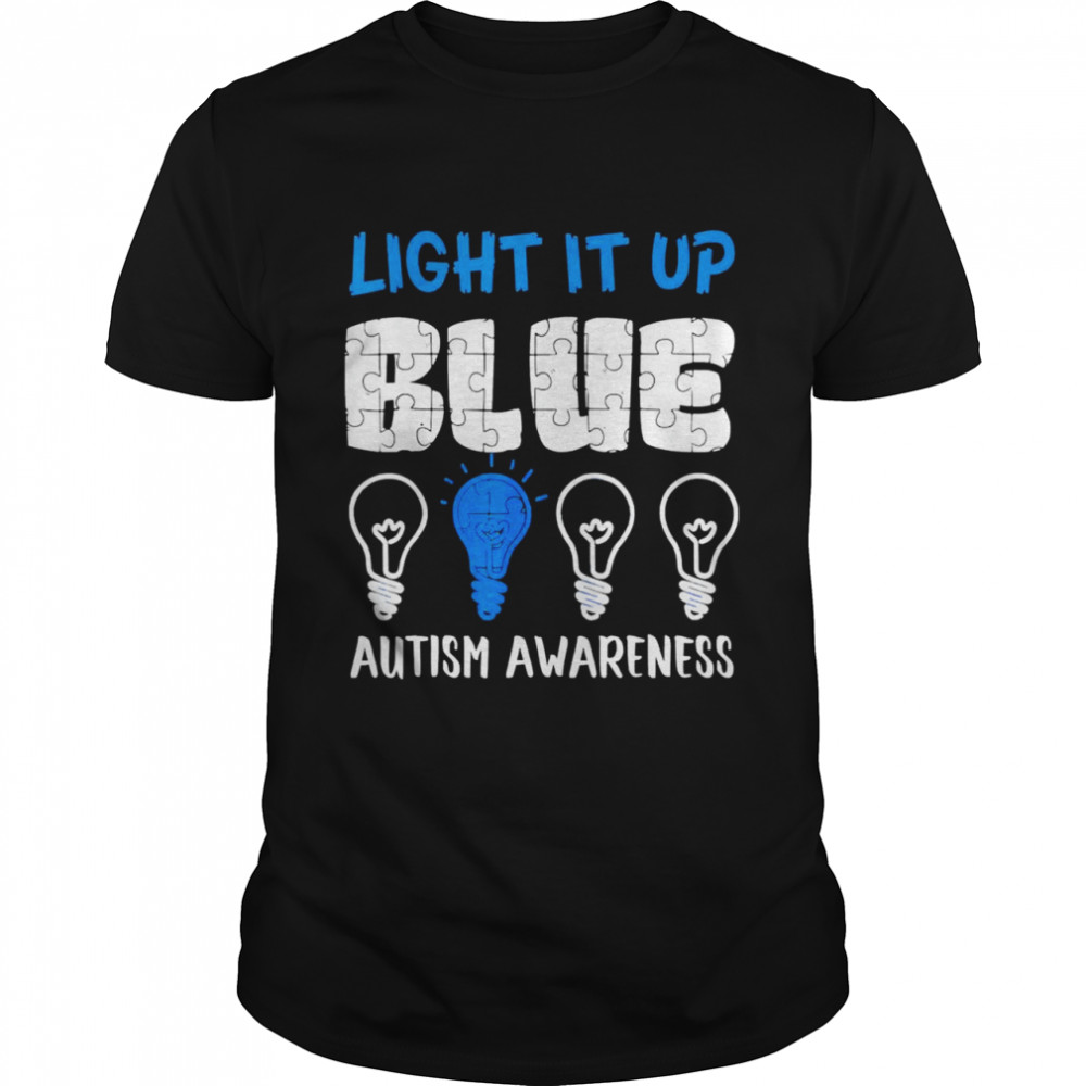 Light It Up Blue Puzzle Heartbeat Autism Awareness Shirt