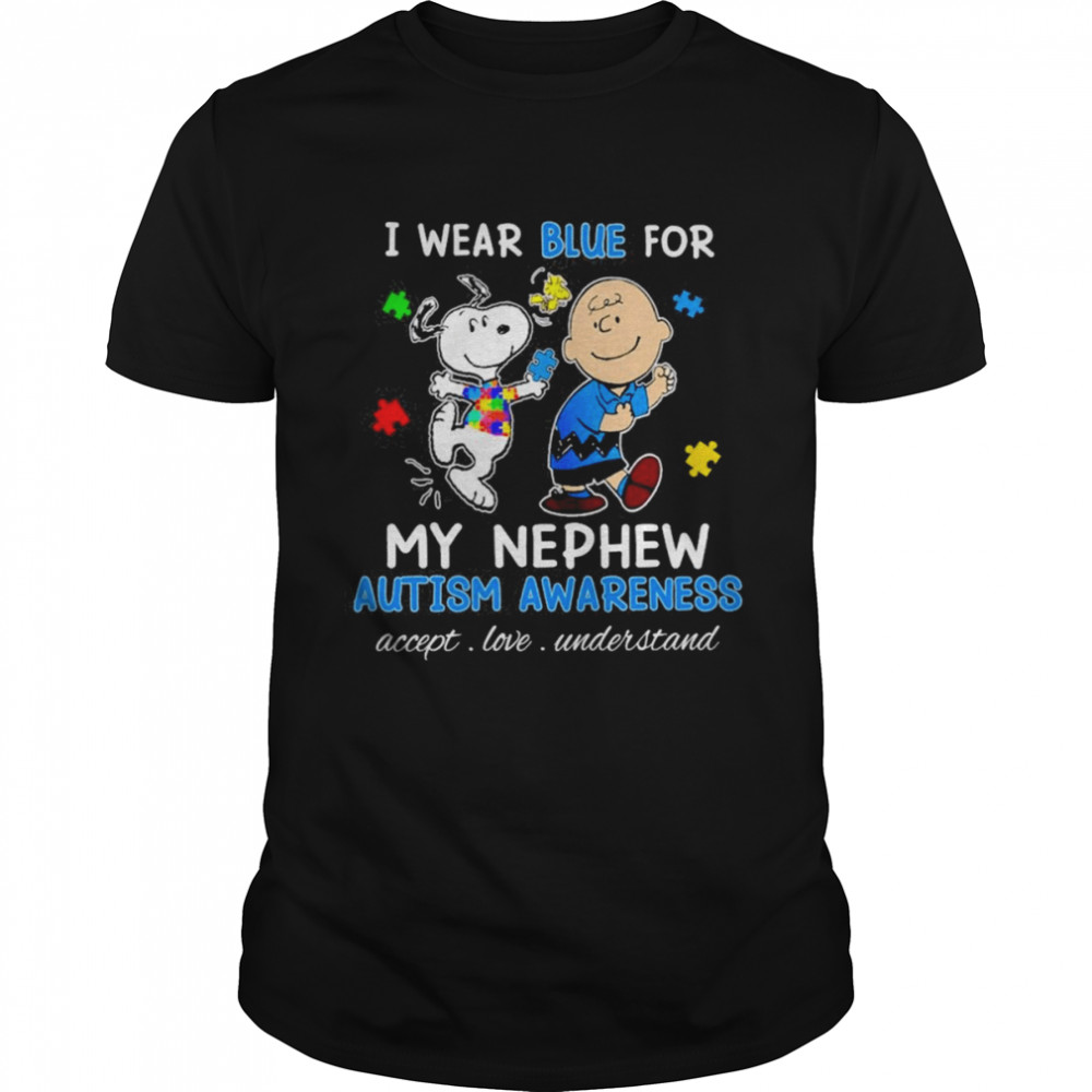 Snoopy Woodstock And Charlie Brown I Wear Blue For My Nephew Autism Awareness Accept Love Understand Shirt