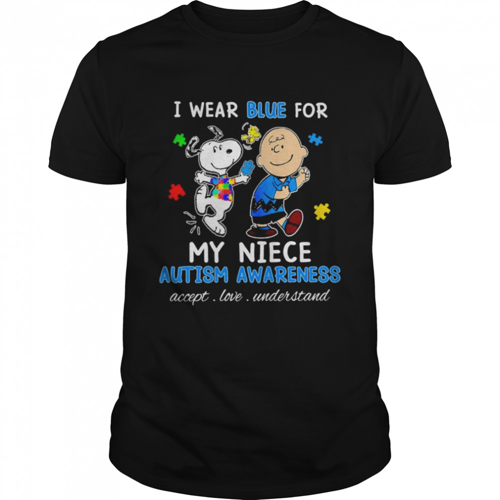 Snoopy Woodstock And Charlie Brown I Wear Blue For My Niece Autism Awareness Accept Love Understand Shirt