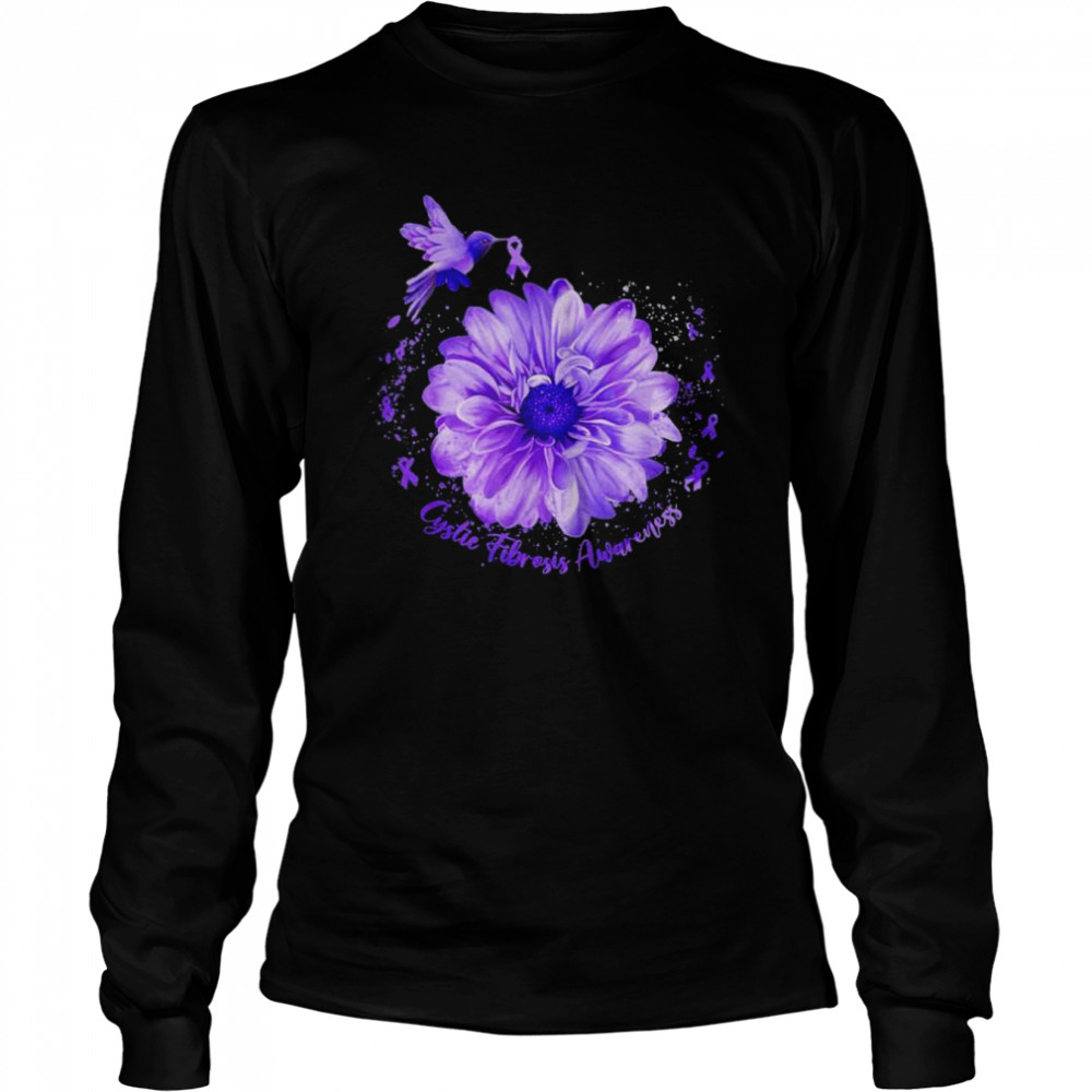 Purple ribbon hummingbird cystic fibrosis awareness shirt Long Sleeved T-shirt