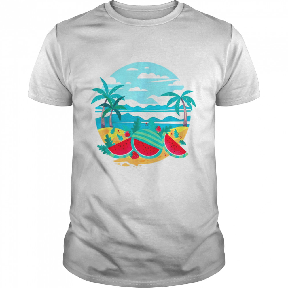 Tropical Fruit Palm Trees Beach Summer Watermelon Shirt