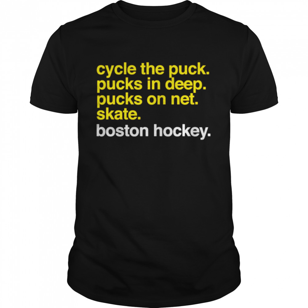 Cycle the puck pucks in deep pucks on net skate boston hockey shirt Classic Men's T-shirt