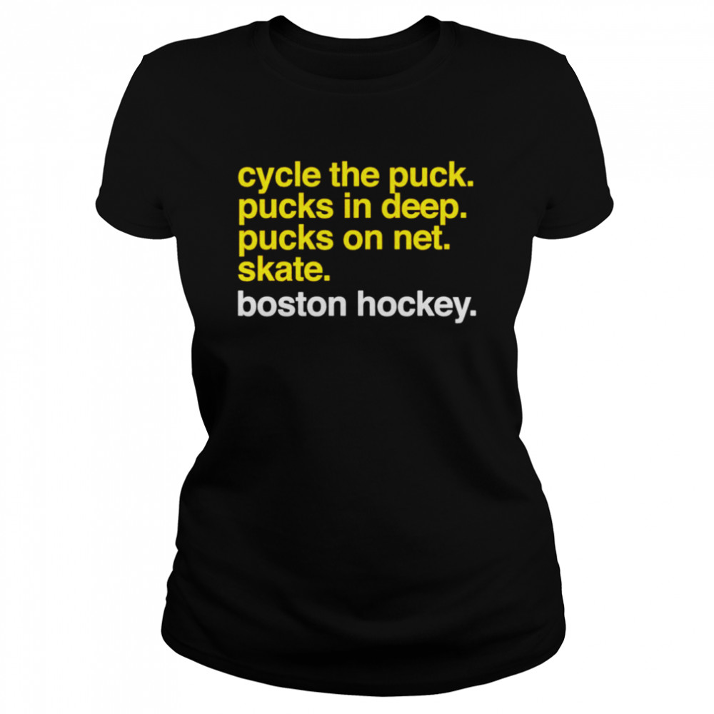 Cycle the puck pucks in deep pucks on net skate boston hockey shirt Classic Women's T-shirt