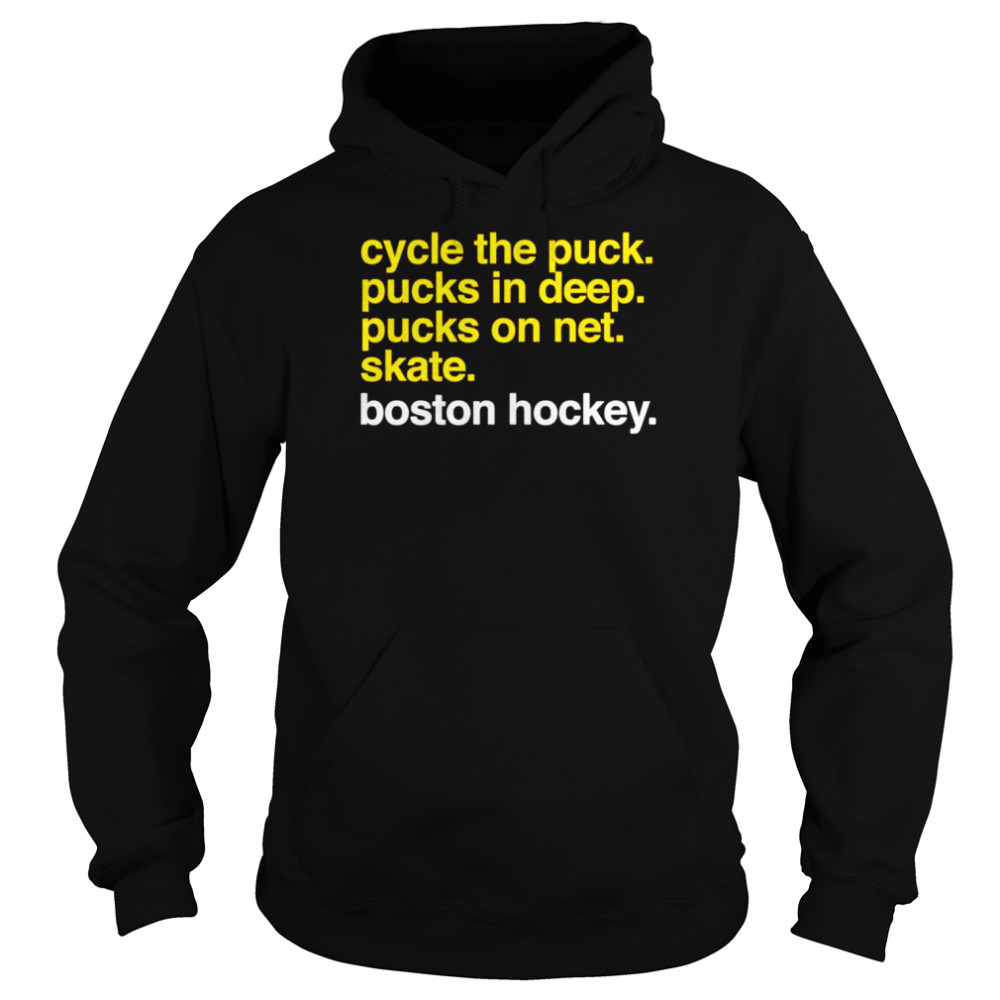 Cycle the puck pucks in deep pucks on net skate boston hockey shirt Unisex Hoodie