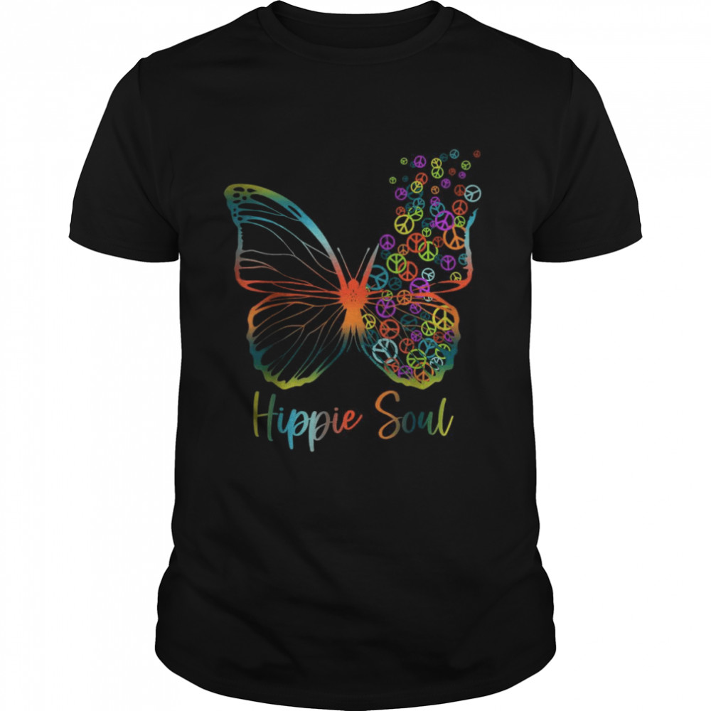 Pretty Hippie Soul Butterfly with Peace Signs Hippie T-Shirt
