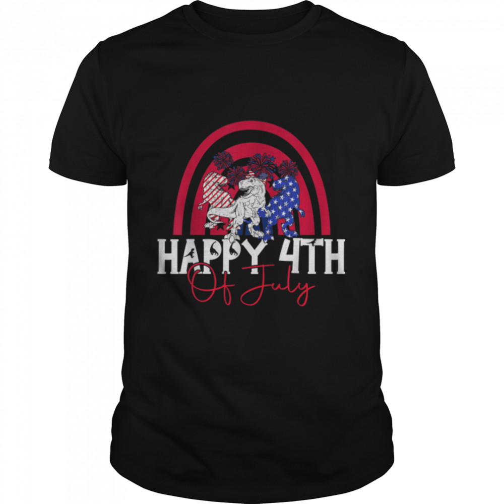 Happy 4th Of July Dinosaur T Rex Lover Rainbow American Flag T- B0B1P96FJJ Classic Men's T-shirt