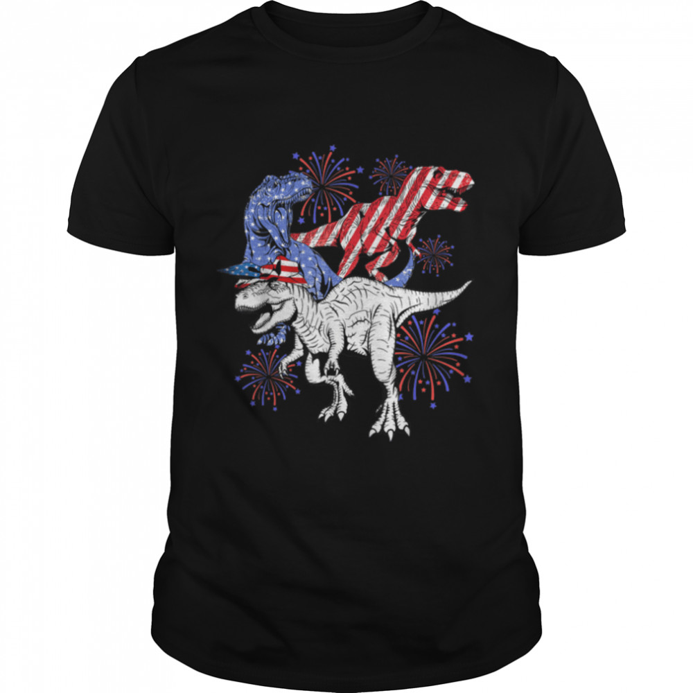 Red White Blue T Rex Dinosaur Firework 4th Of July T-Shirt B0B1PNLCK8