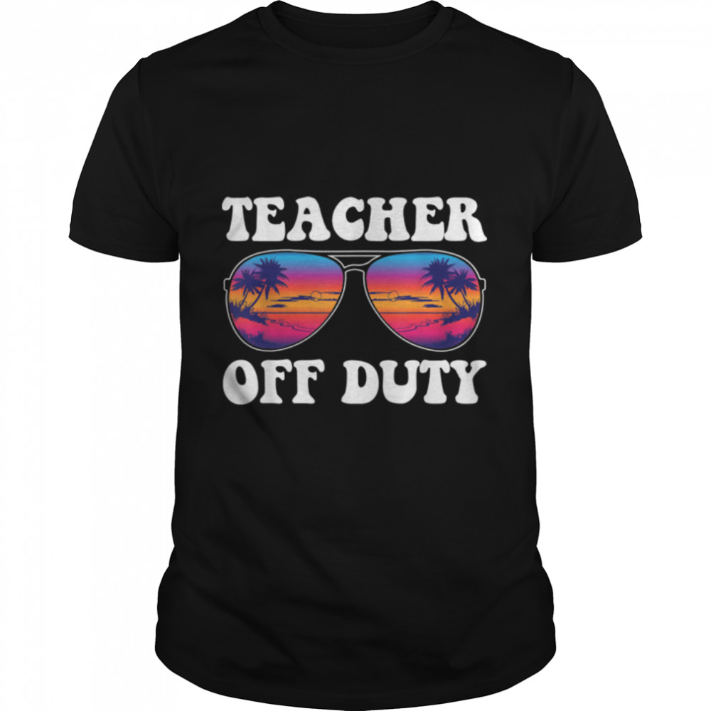 Retro Teacher Off Duty Shirt Sunglasses Beach Sunset Men T-Shirt B0B1PL7RJ2