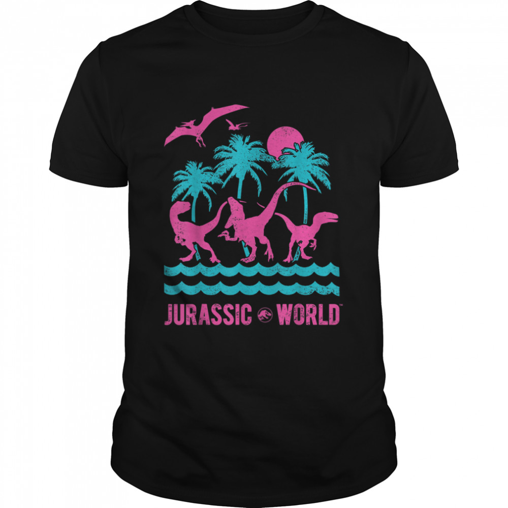 Jurassic World Two Dinosaur Beach Retro Graphic T-Shirt