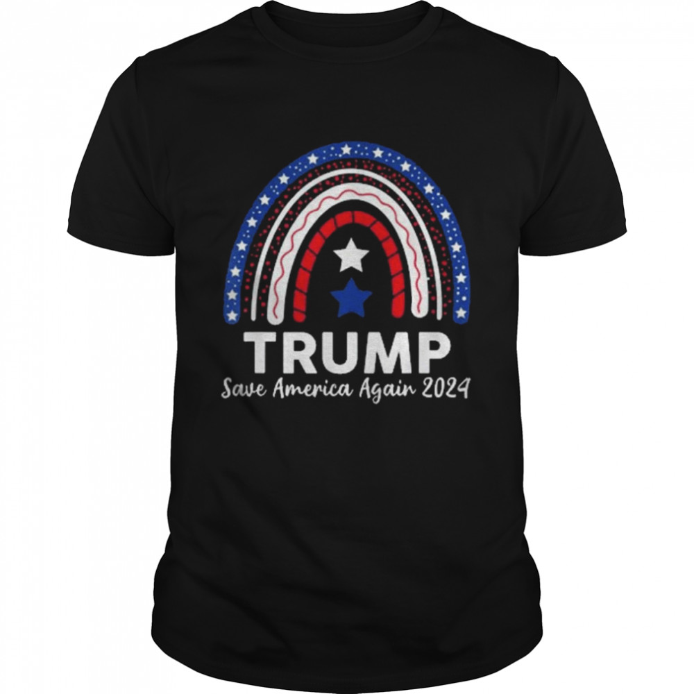 TRUMP Save America Again 2024 USA American Flag Rainbow  Classic Men's T-shirt