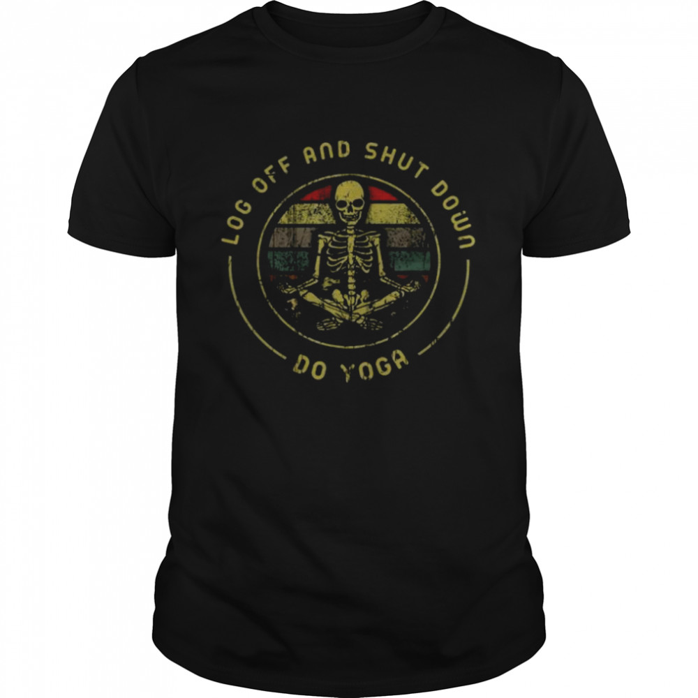 Skeleton log off and shut down go Yoda vintage shirt Classic Men's T-shirt
