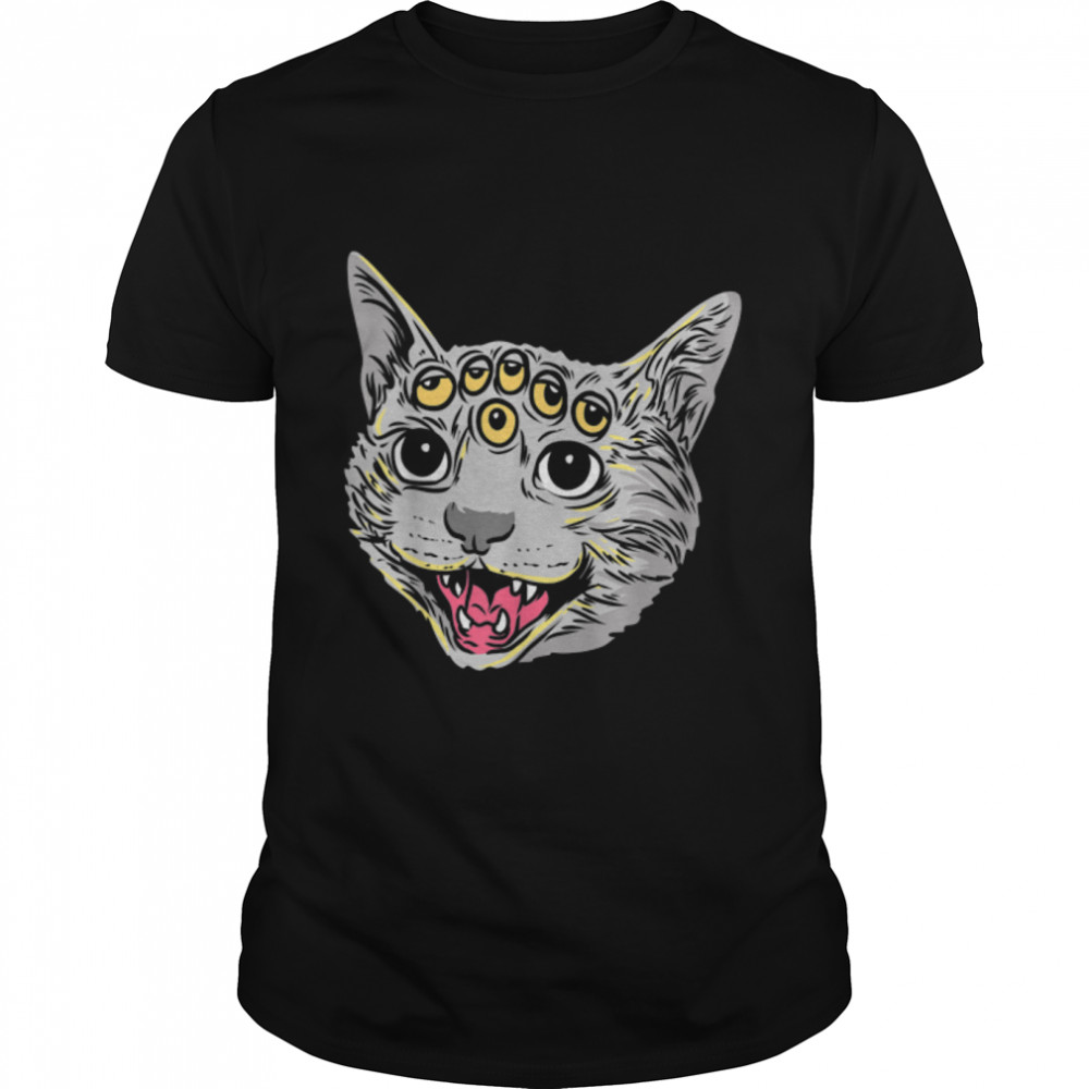 Creepy Weirdcore Cat Kitten Feline Animal Gothic Cat Lover T-Shirt B0B2KYHKF1