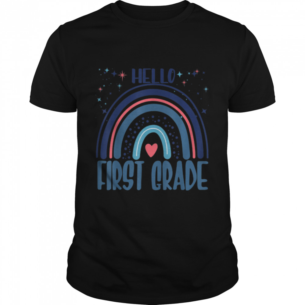 Hello First Grade Retro Rainbow for Teachers Girls T- B0B4K2Z1KG Classic Men's T-shirt