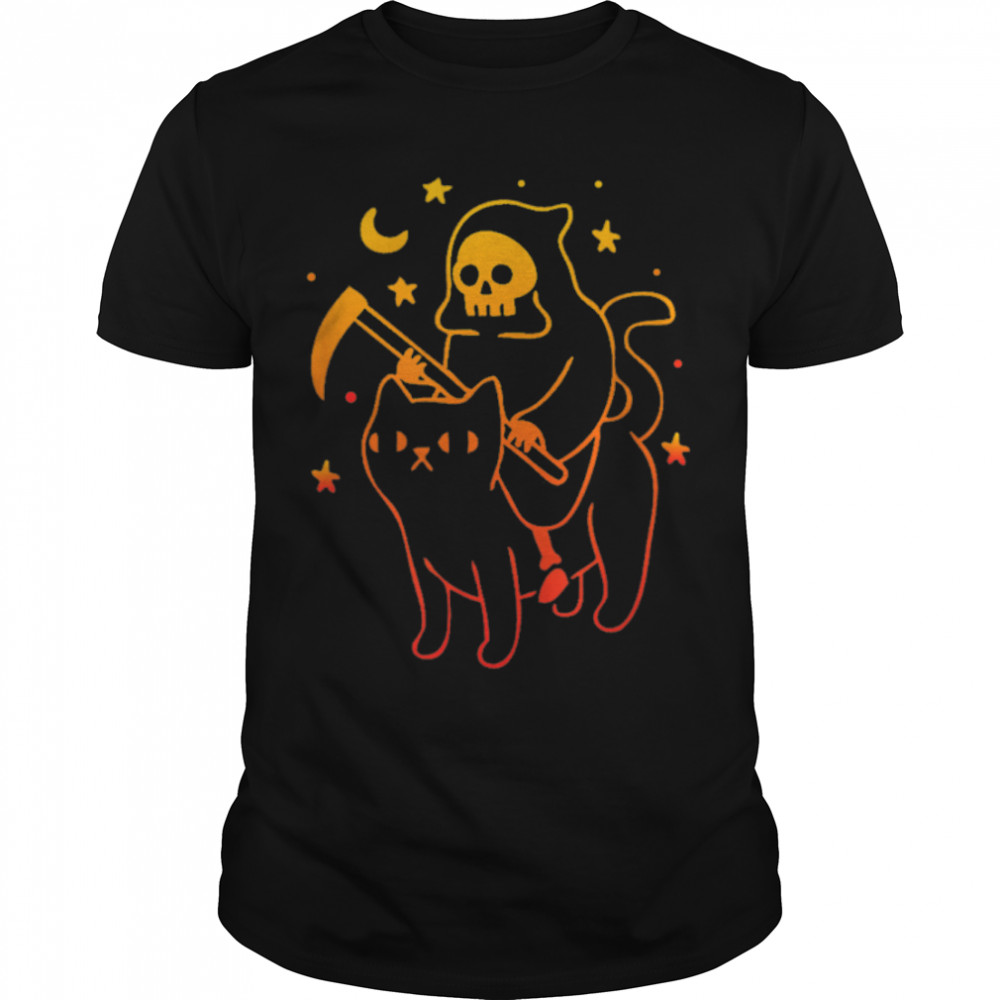 Reaper riding a devil cat Skeleton, Skull Reaper T-Shirt B09X9XBG1D