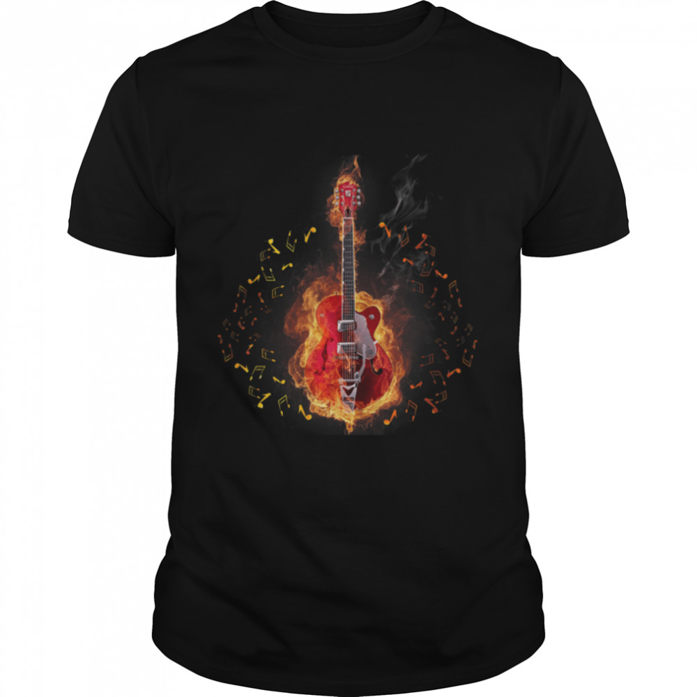 Burning On Fire Rock Guitar Heavy Metal Music T-Shirt B09JX2MCM2