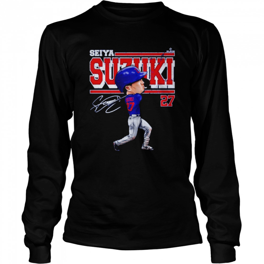 Seiya Suzuki Chicago C Cartoon Baseball Signatures  Long Sleeved T-shirt