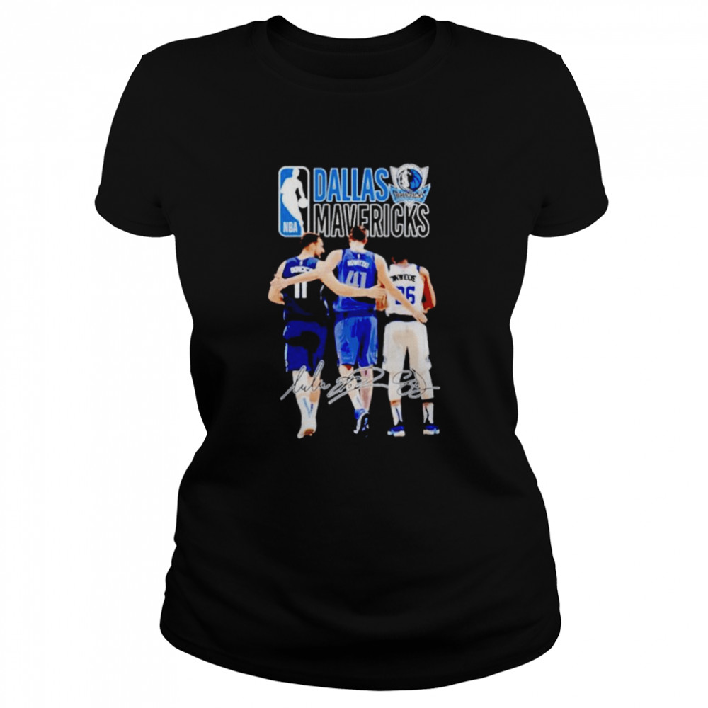 Dallas Mavericks Luka Dončić Dirk Nowitzki Spencer Dinwiddie signatures shirt Classic Women's T-shirt