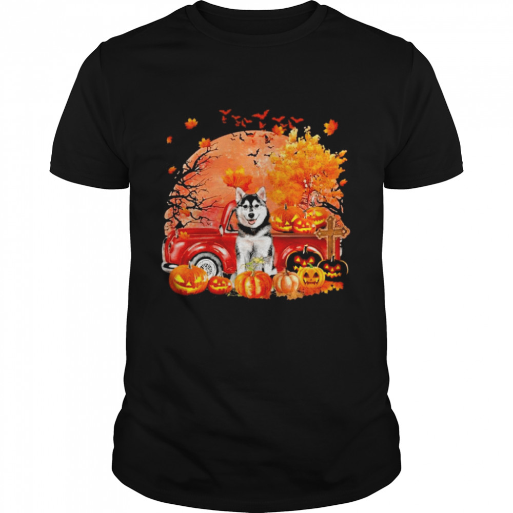 Black Husky Dog Hollowed Pumpkin Moon Shirt
