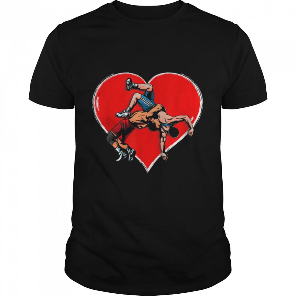 Valentines Day Wrestling Lovers Love Hearts Matching Couple T-Shirt B09NPBXLN4