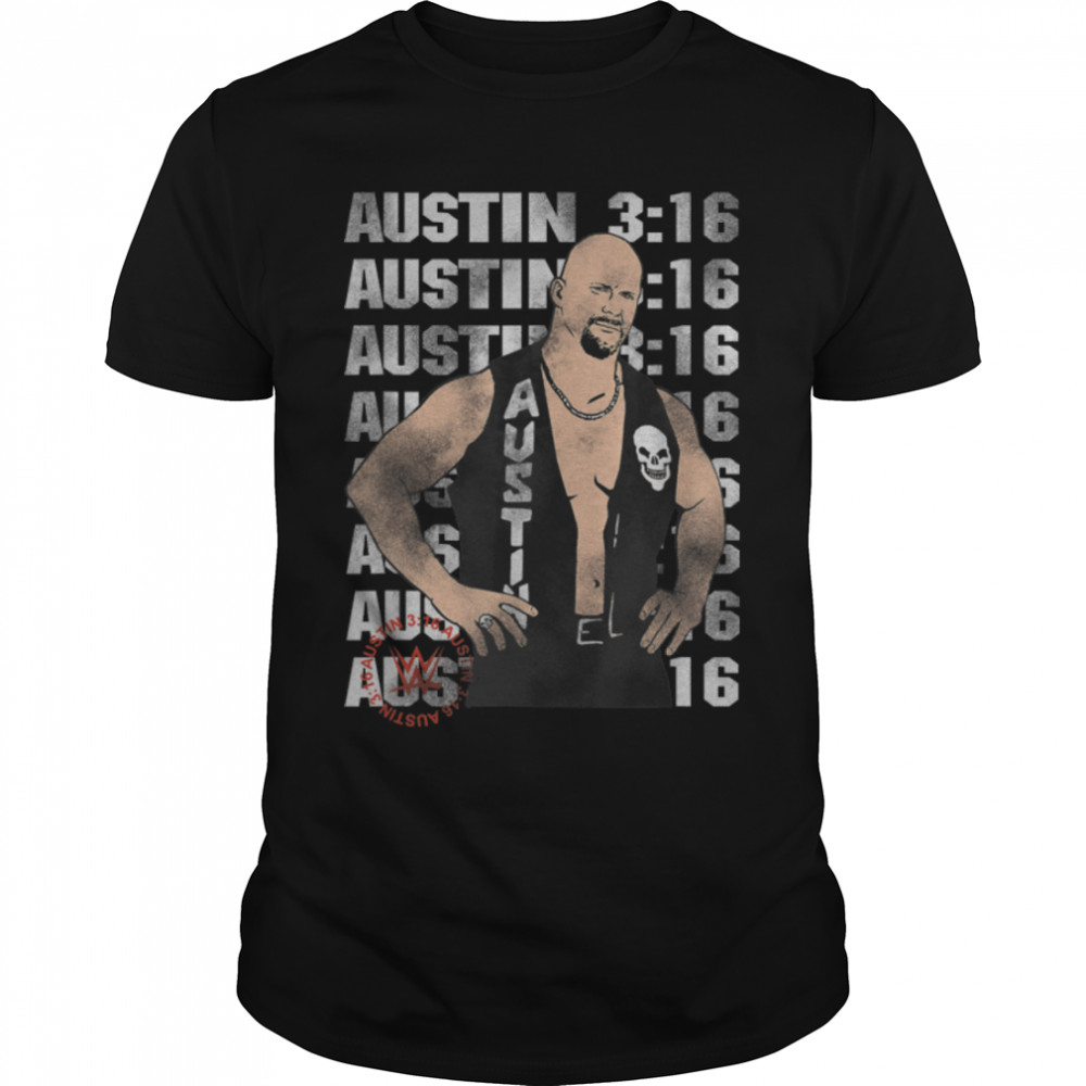 WWE Stone Cold Steve Austin Text Stack T-Shirt B0B2L23MV3