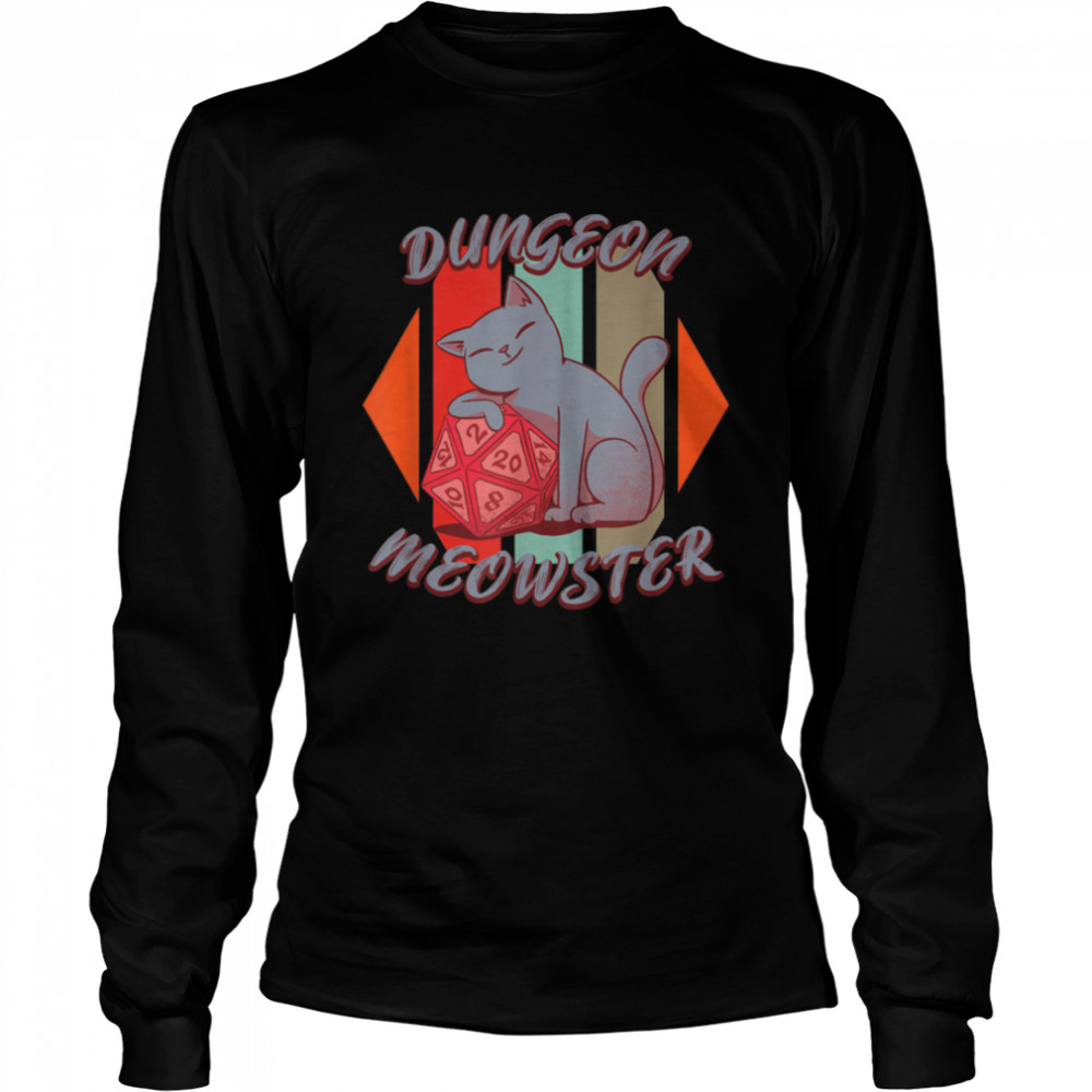 Dungeon Meowster board game dice cat T- B09K4N7JPL Long Sleeved T-shirt